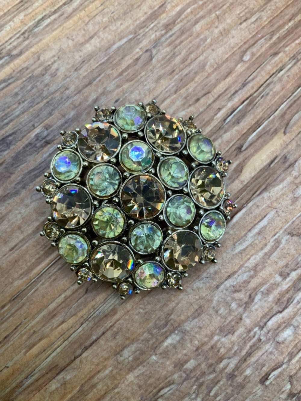 Monet Vintage Round Gold-Tone Cluster Design Aurora Crystal Brooch